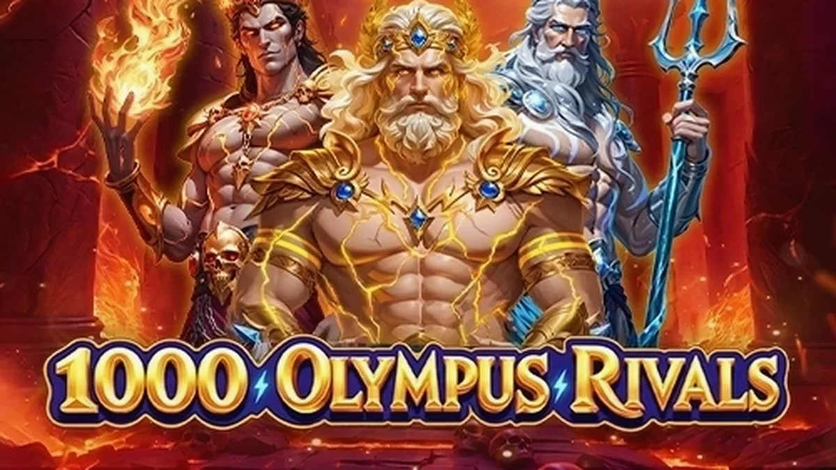 Interface do jogo de slot 1000 Olympus Rivals com temática da mitologia grega