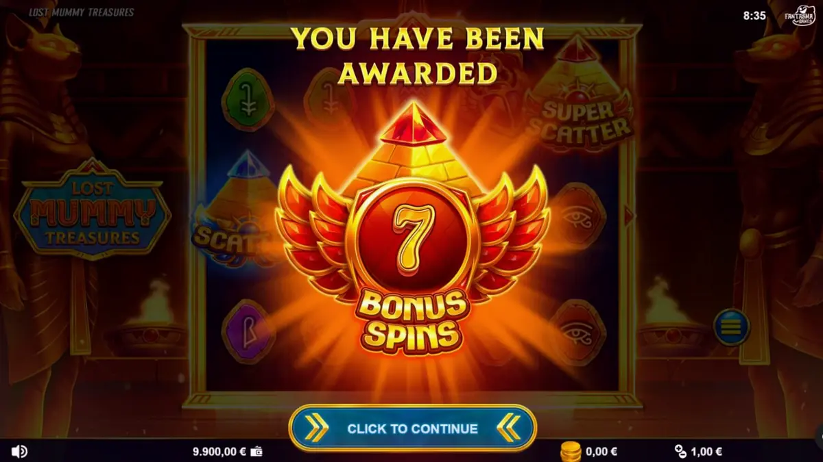 Interface do jogo de slot Lost Mummy Treasures com símbolos egípcios e deuses