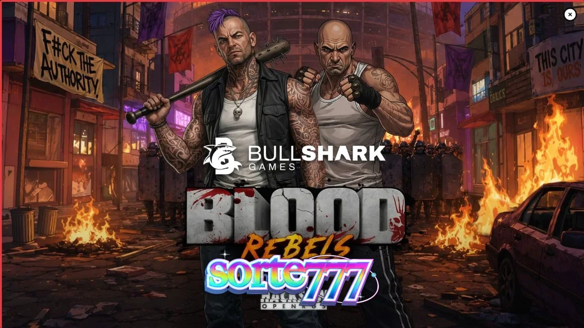 Cena urbana e intensa do jogo de slot Blood Rebels com elementos de luta e grafite